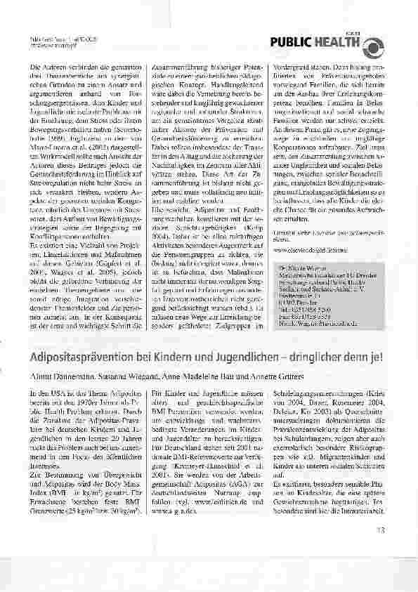 Vorschauseite 1: Adipositasprävention bei Kindern und Jugendlichen - dringlicher denn je!