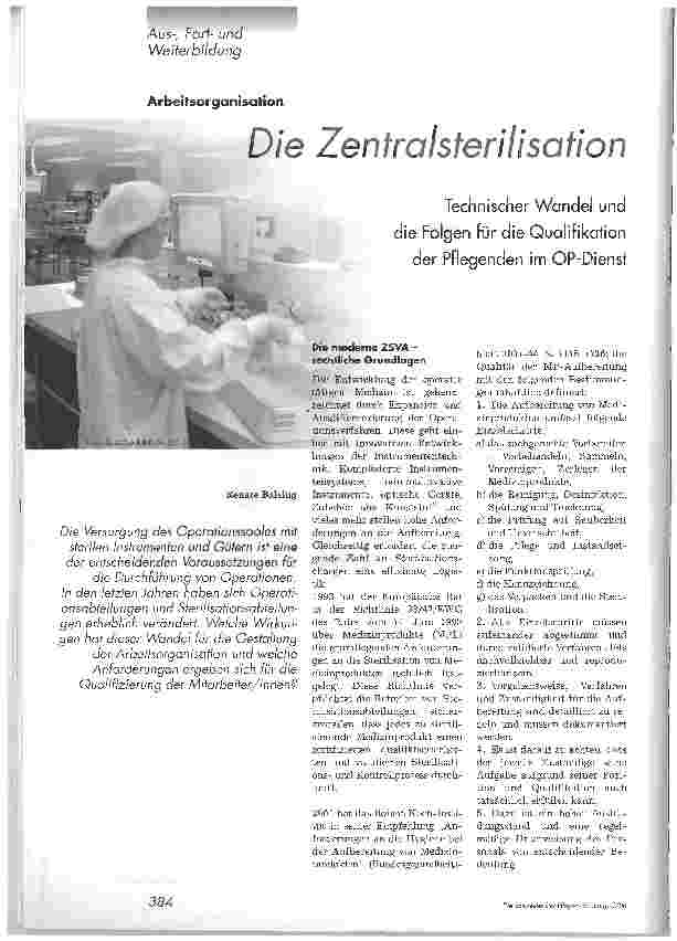 Vorschauseite 1: Die ZentralsterilisationTechnischer Wandel und die Folgen für die Qualifikation der Pflegenden im OP-Dienst