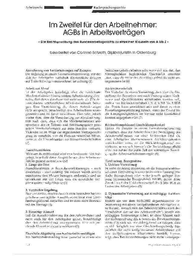 Vorschauseite 1: Im Zweifel für den Arbeitnehmer: AGBs in Arbeitsverträgen