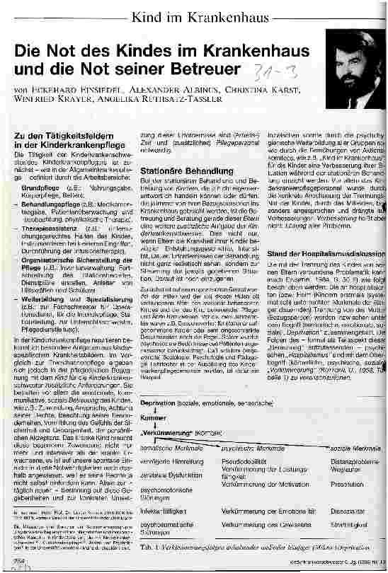 Vorschauseite 1: Die Not des Kindes im Krankenhaus und die Not seiner Betreuer