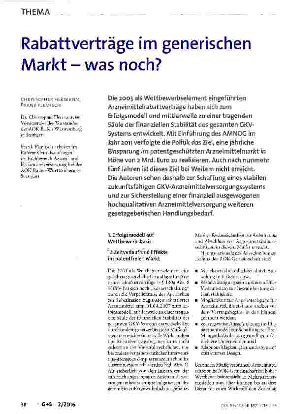 Vorschauseite 1: Rabattverträge im generischen Markt-was noch?