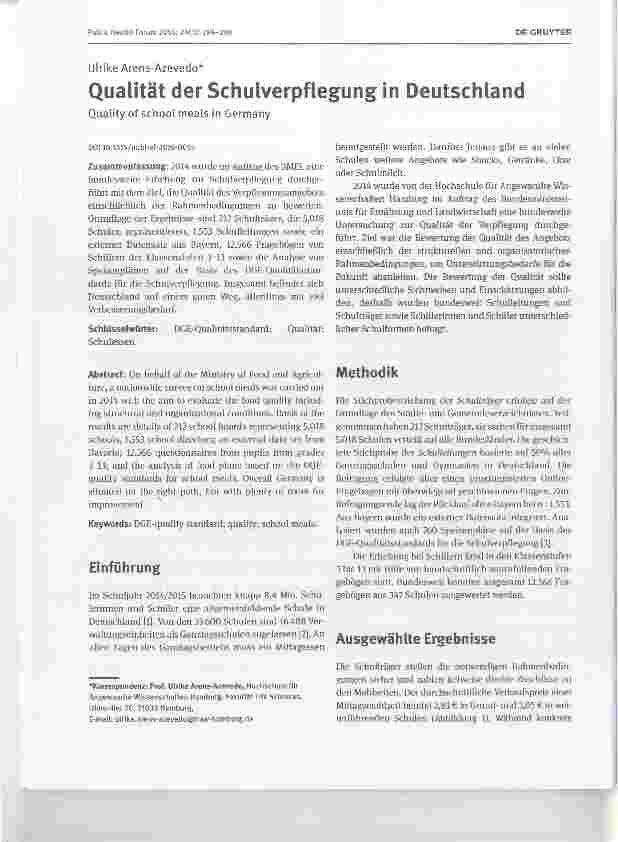 Vorschauseite 1: Qualität der Schulverpflegung in Deutschland