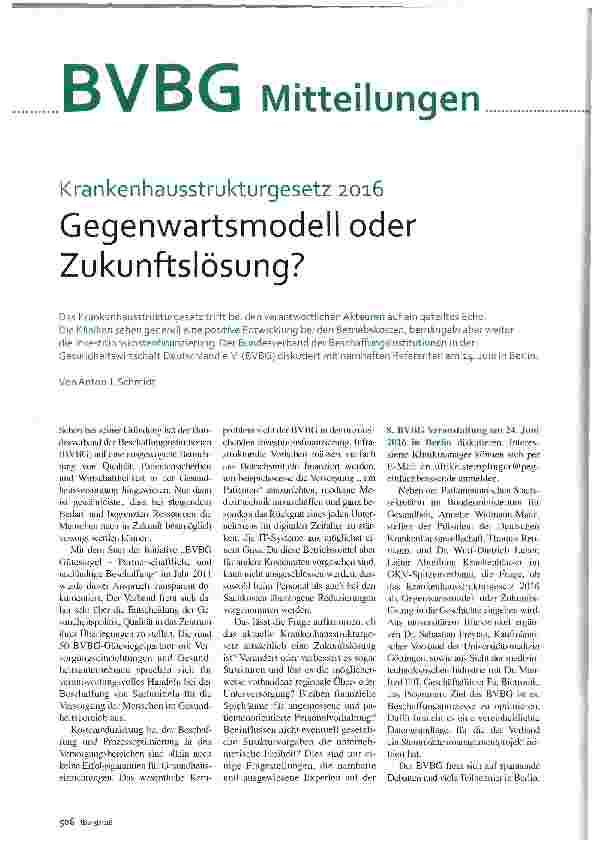 Vorschauseite 1: Krankenhausstrukturgesetz 2016 Gegenwartsmodell oder Zukunftslösung?