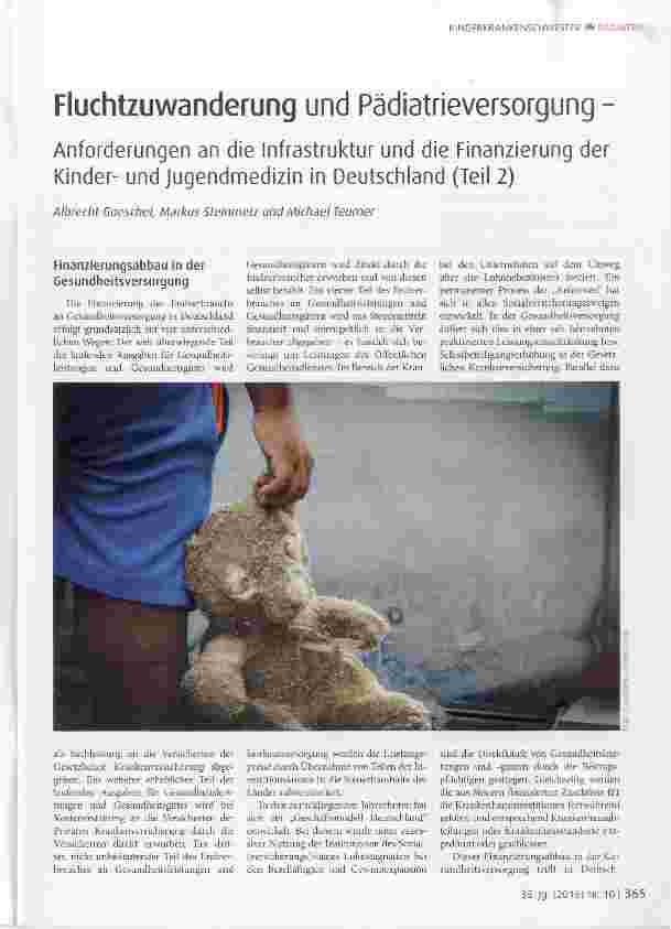 Vorschauseite 1: Fluchtzuwanderung und Pädiatrieversorgung Anforderungen an die Infrastruktur und die Finanzierung der Kinderund Jugendmedizin in Deutschland (Teil 2)