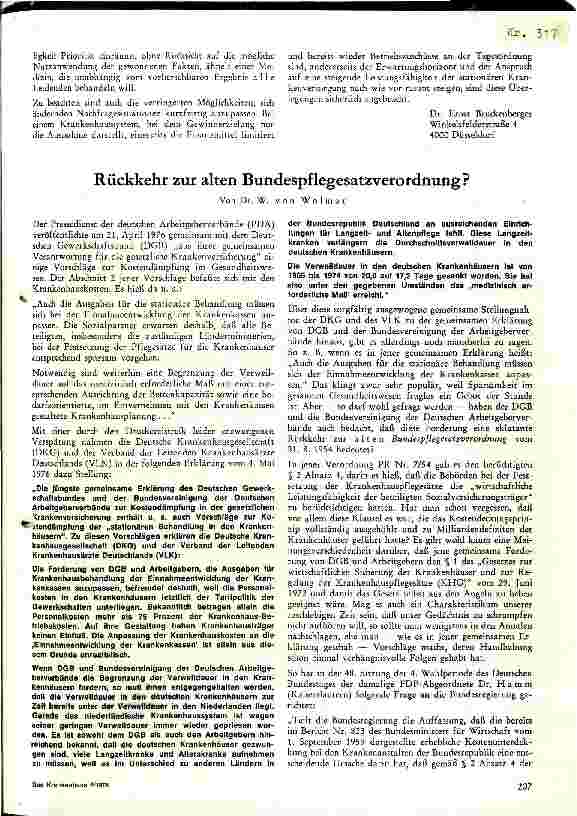 Vorschauseite 1: Rückkehr zur alten Bundespflegesatzverordnung