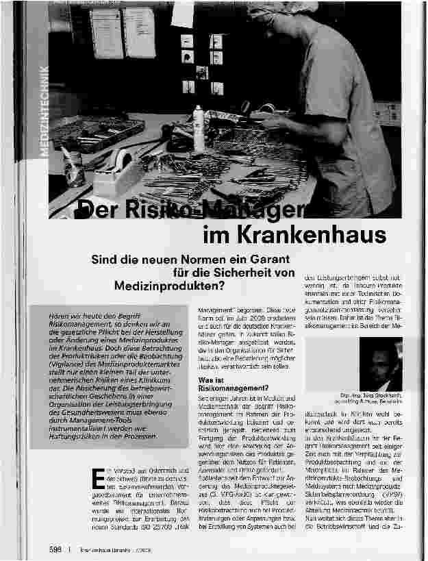 Vorschauseite 1: Der Risiko-Manager im Krankenhaus