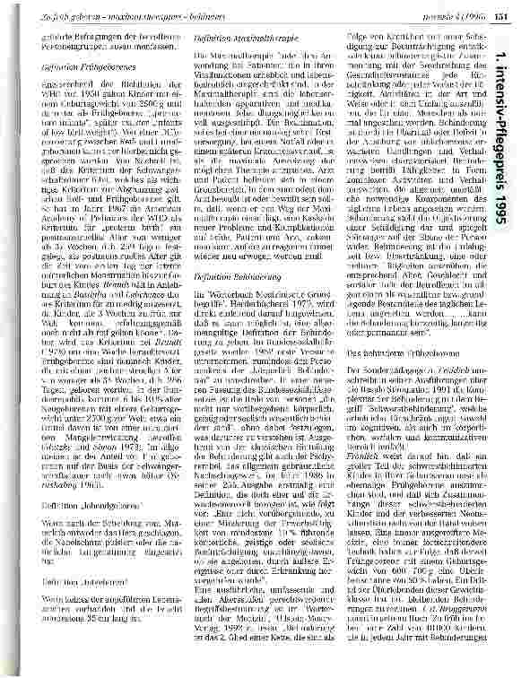 Vorschauseite 2: Zu früh geboren - maximal therapiert - behindert. Wie gehen wir - Pflegepersonal, Ärzte, Eltern - damit um?