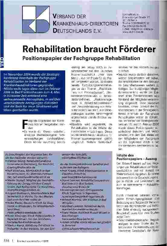 Vorschauseite 1: Rehabilitation braucht Förderer