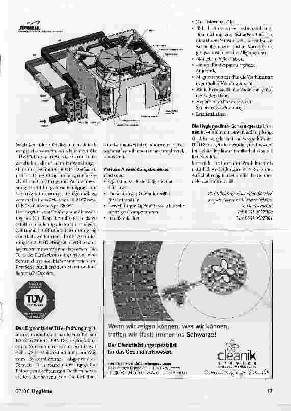 Vorschauseite 2: TÜVzertifiziertes Hygieneklima-Schrankgerät in Kombination mit Laminar-Flow- 0P-Decke