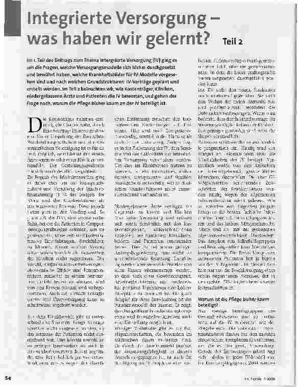 Vorschauseite 1: Integrierte Versorgung -was haben wir gelernt? Teil 2