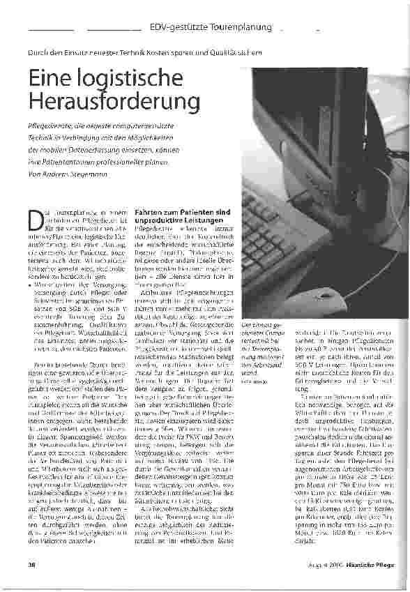 Vorschauseite 1: Durch den Einsatz neuesterTechnik Kosten sparen und Qualität sichern - Eine logistische Herausforderung