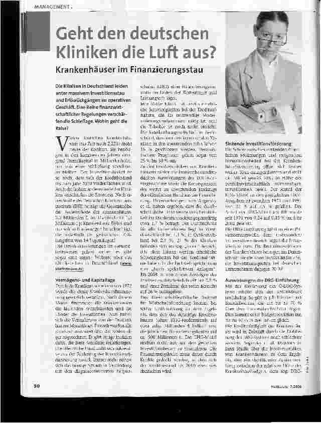 Vorschauseite 1: Geht den deutschen Kliniken die Luft aus?Krankenhäuser im Finanzierungsstau