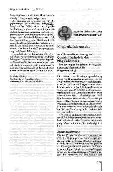 Vorschauseite 1: Mitgliederinformation - Ausbildungsfinanzierung und Qualitätsstandards in den Pflegefachberufen