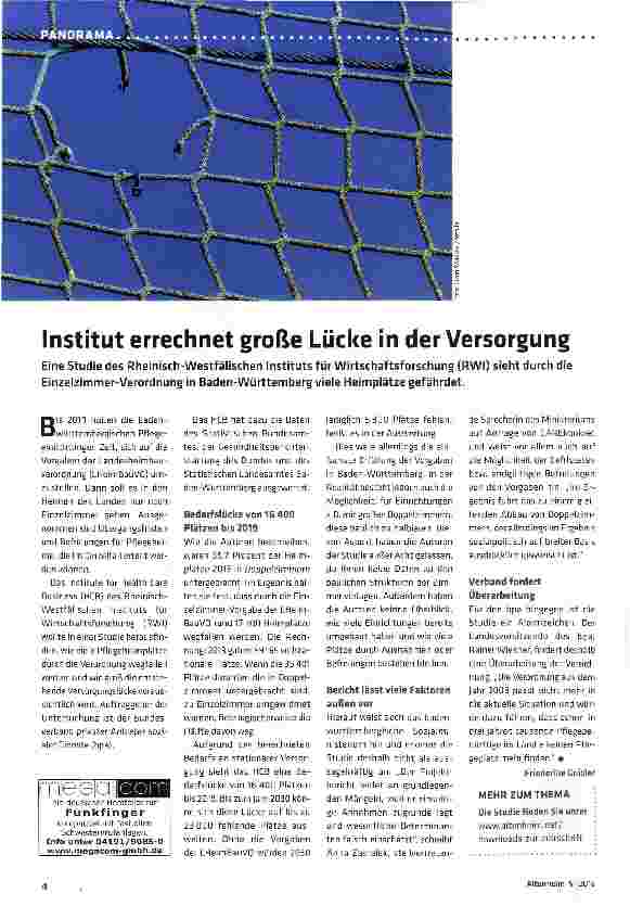 Vorschauseite 1: Institut errechnet große Lücke in der Versorgung