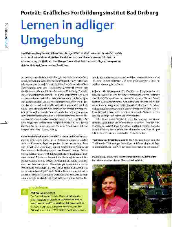 Vorschauseite 1: Porträt: Gräfliches Fortbildungsinstitut Bad DriburgLernen in adliger Umgebung