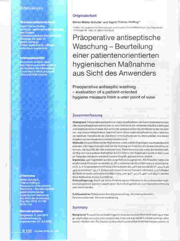 Vorschauseite 1: Präoperative antiseptische Waschung Beurteilung einer patientenorientierten hygienischen Maßnahme aus Sicht des Anwenders