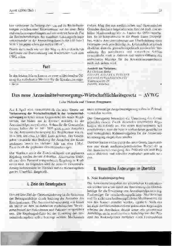 Vorschauseite 1: Das neue Arzneimittelversorgungs-Wirtschaftlichkeitsgesetz - AVWG