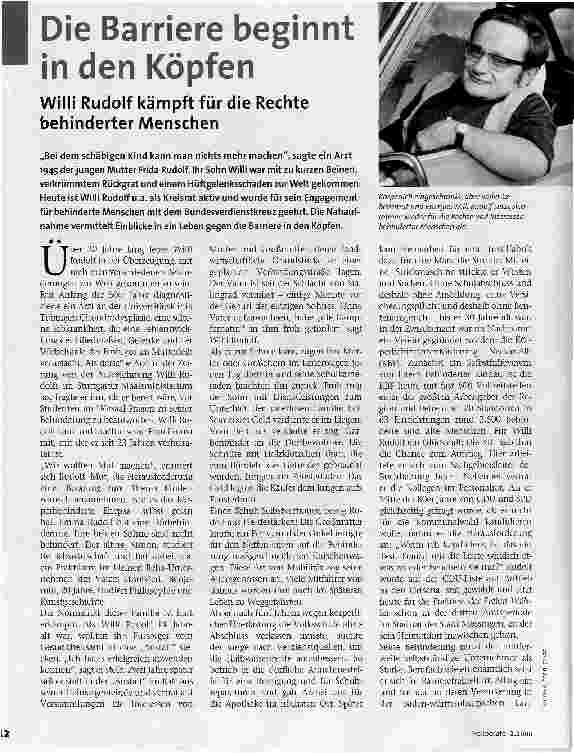 Vorschauseite 1: Die Barriere beginnt in den KöpfenWilli Rudolf kämpft für die Rechte behinderter Menschen