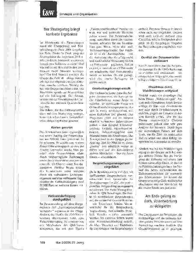 Vorschauseite 3: Ziele setzen, messen und erreichenNach dem Prinzip der BSC setzt das Krankenhaus Bad Arolsen erfolgreich strategische Ziele um