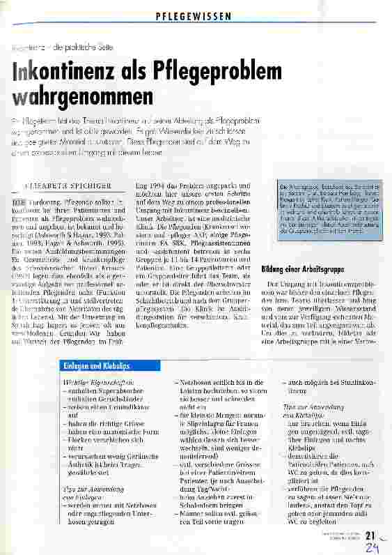 Vorschauseite 1: Inkontinenz als Pflegeproblem wahrgenommen Inkontinenz - die praktische Seite