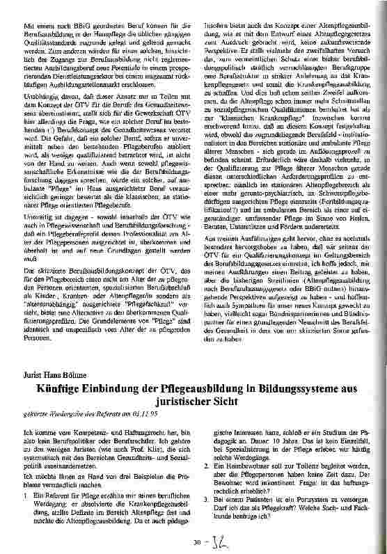 Vorschauseite 1: Künftige Einbindung der Pflegeausbildung in Bildungssysteme aus juristischer Sicht Gekürzte Wiedergabe des Referats vom 1.11.1995