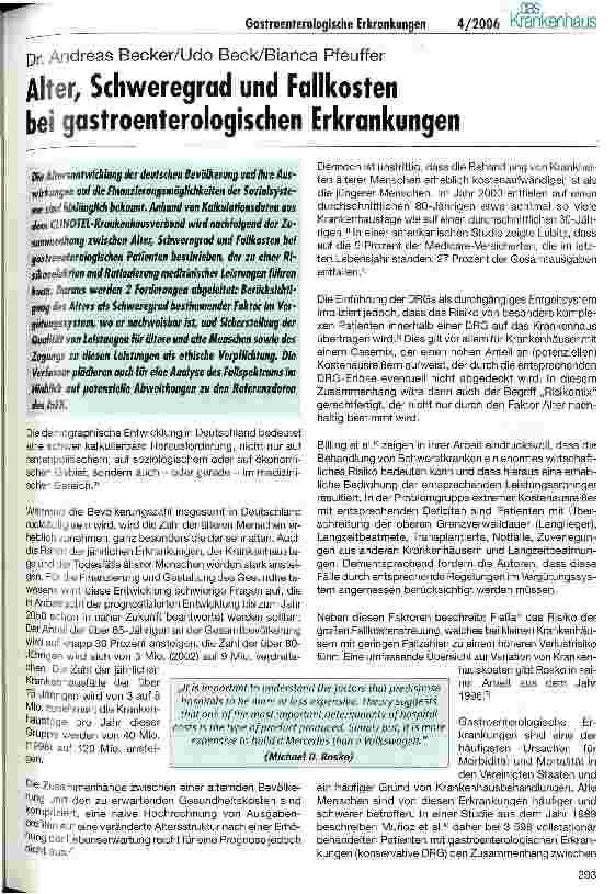 Vorschauseite 1: Alter, Schweregrad und Fallkosten bei gastroenterologischen Erkrankungen