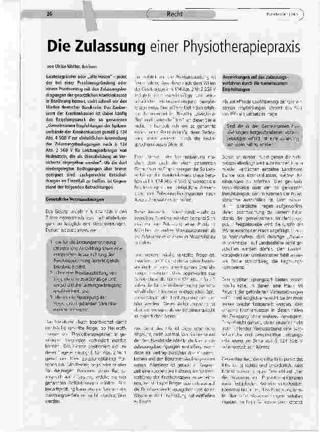 Vorschauseite 1: Die Zulassung einer Physiotherapiepraxis