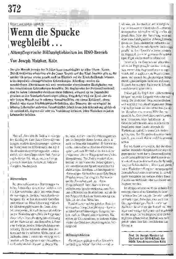 Vorschauseite 1: Wenn die Spucke wegbleibt. .. Altenpflegerische Hilfsmöglichkeiten im HNO-Bereich
