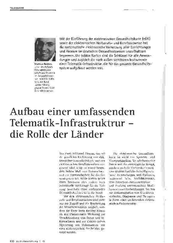 Vorschauseite 1: Aufbau einer umfassenden Telematik-Infrastruktrur -die Rolle der Länder