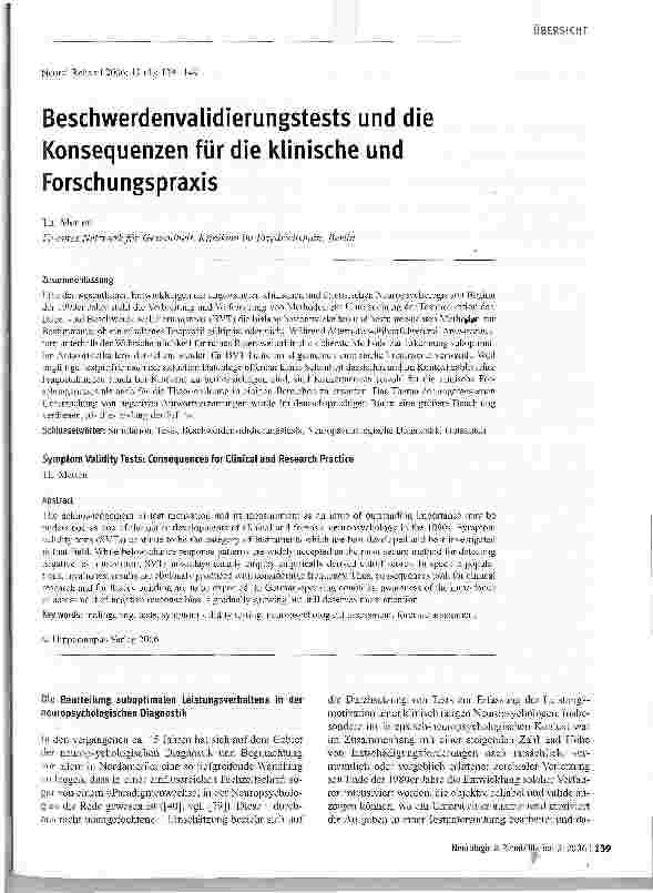 Vorschauseite 1: Beschwerdenvalidierungstests und die Konsequenzen für die klinische und Forschungspraxis