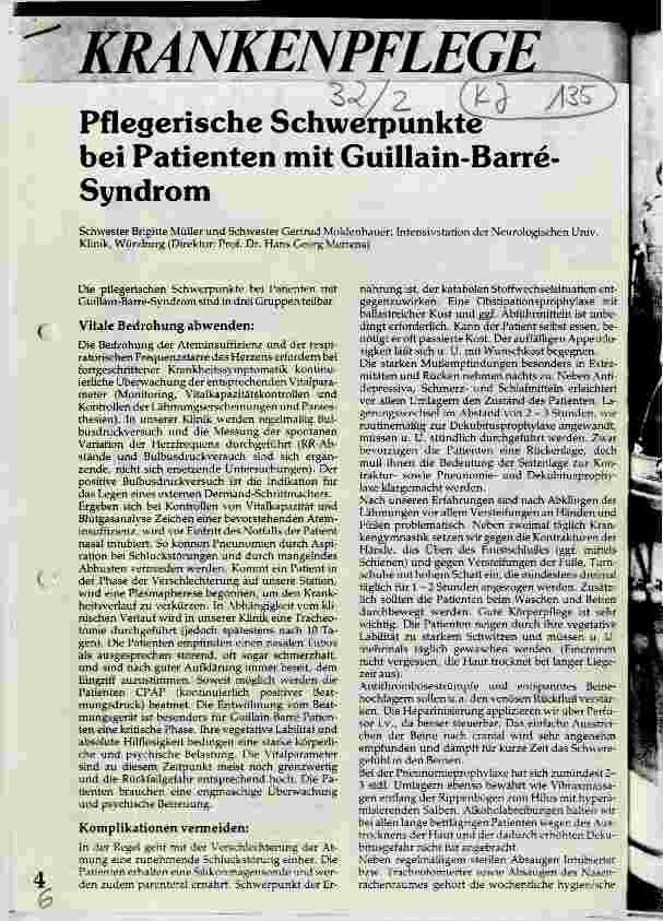 Vorschauseite 1: Pflegerische Schwerpunkte bei Patienten mit Guillain-Barré-Syndrom
