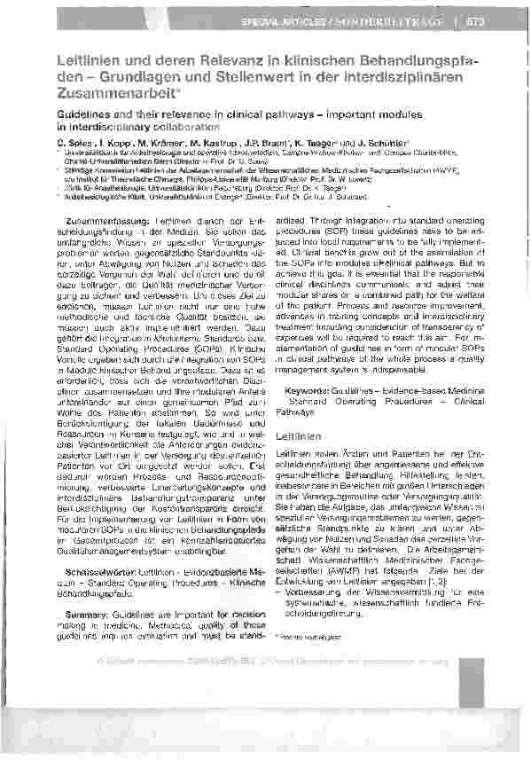 Vorschauseite 1: Leitlinien und deren Relevanz in klinischen Behandlungspfa den - Grundlagen und Stellenwert in der interdisziplinären Zusammenarbeit