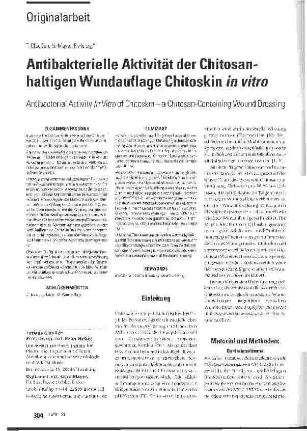 Vorschauseite 1: Antibakterielle Aktivität der Chitosanhaltigen Wundauflage Chitoskin in vitro