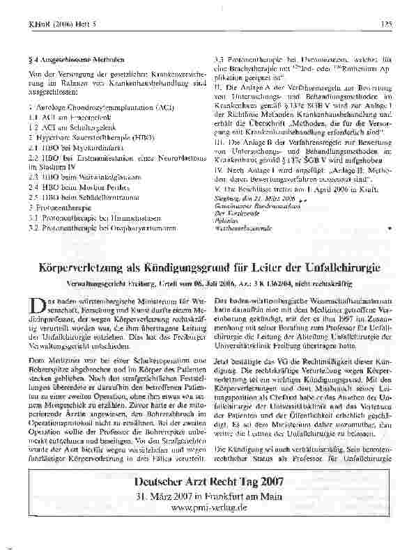 Vorschauseite 1: Körperverletzung als Kündigungsgrund für Leiter der Unfallchirurgie