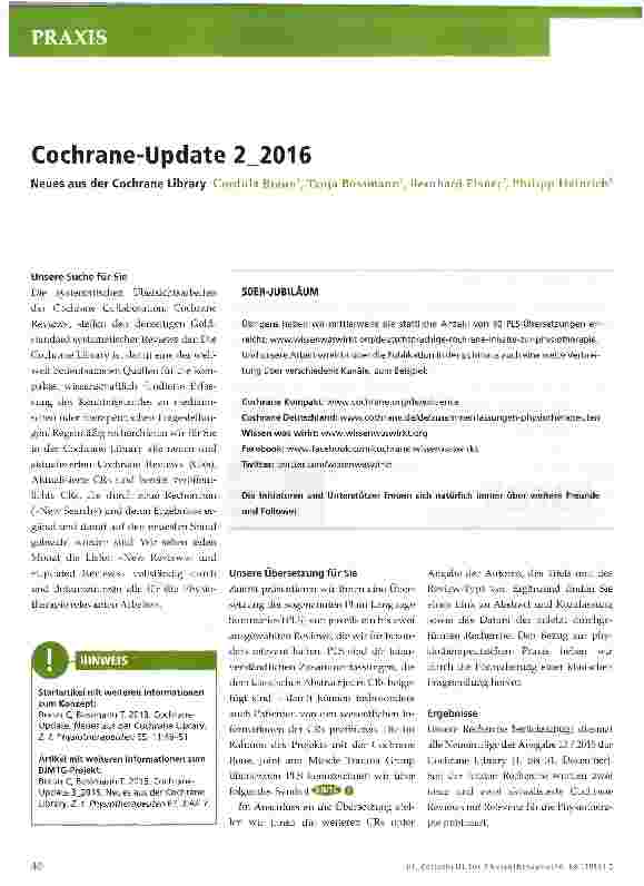 Vorschauseite 1: Cochrane-Update 2 2016