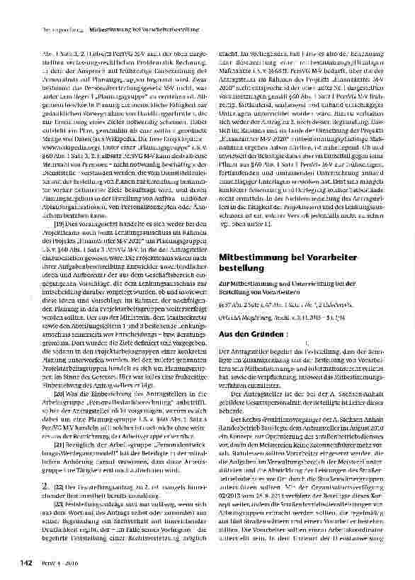 Vorschauseite 3: Zur Reichweite des Unterrichtungsund Beteiligungsrechts aus §60 Abs. 1 PersVC M-V für „Planungsgruppen