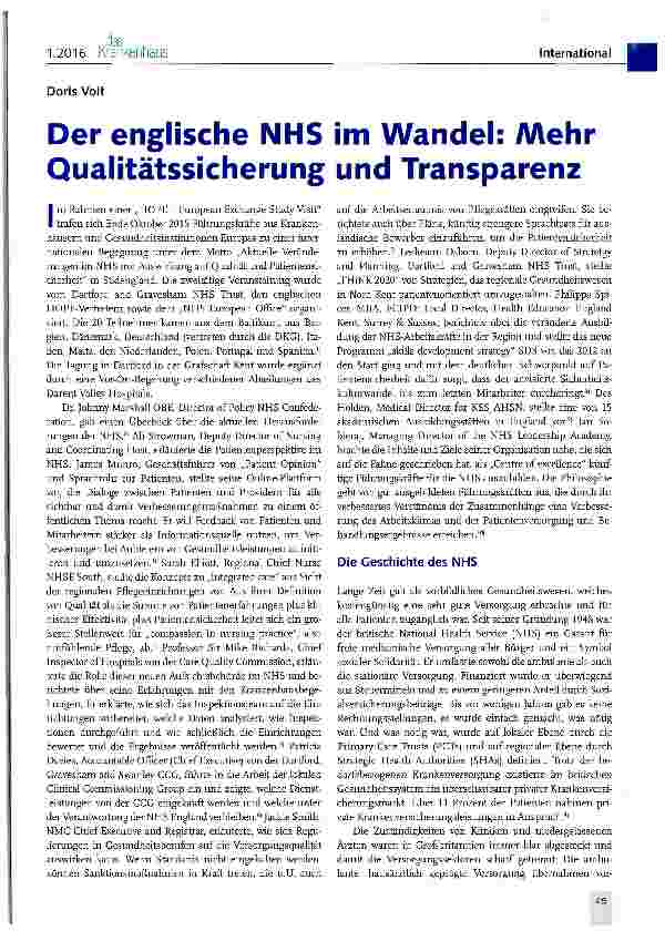 Vorschauseite 1: Der englische NHS im Wandel: Mehr Qualitätssicherung und Transparenz