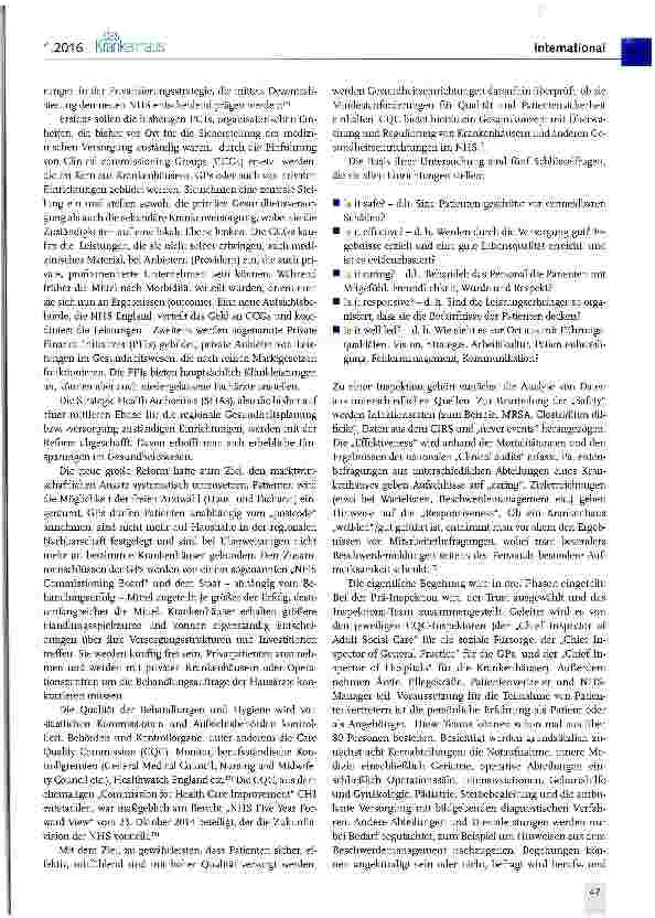 Vorschauseite 3: Der englische NHS im Wandel: Mehr Qualitätssicherung und Transparenz