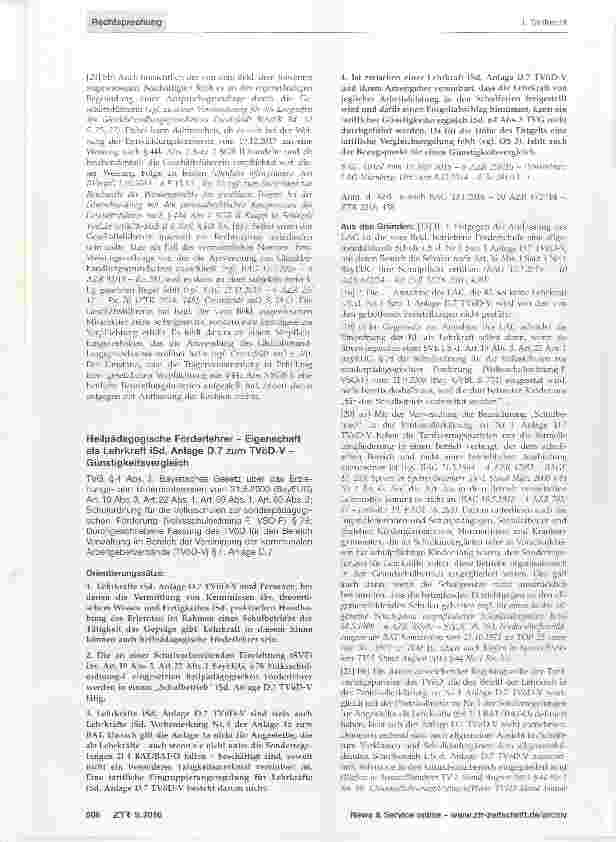 Vorschauseite 1: Heilpädagogische Förderlehrer Eigenschaft als Lehrkraft iSd. Anlage D.7 zum TVöD-V Günstigkeitsvergleich