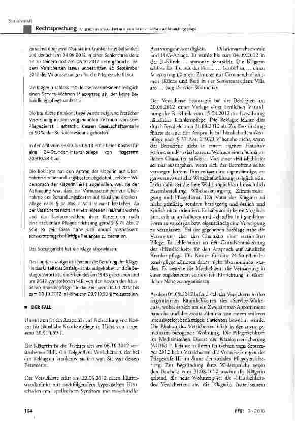 Vorschauseite 2: Anspruch eines Versicherten in einer Seniorenresidenz auf Behandlungspflege