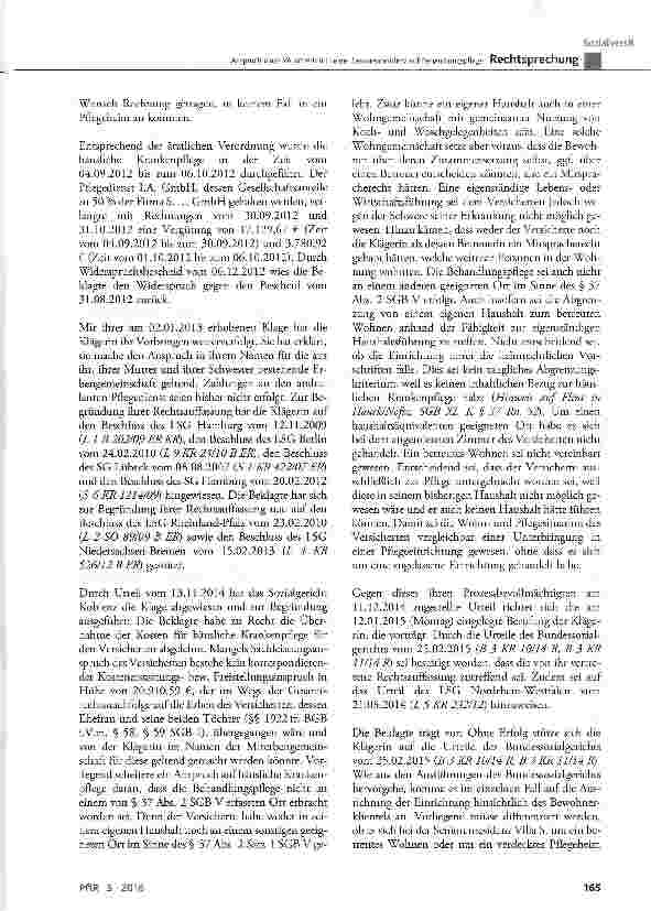 Vorschauseite 3: Anspruch eines Versicherten in einer Seniorenresidenz auf Behandlungspflege