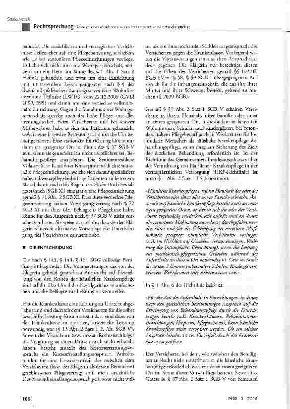 Vorschauseite 4: Anspruch eines Versicherten in einer Seniorenresidenz auf Behandlungspflege