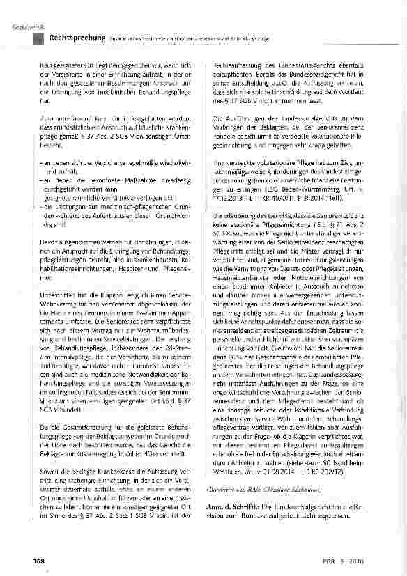 Vorschauseite 6: Anspruch eines Versicherten in einer Seniorenresidenz auf Behandlungspflege