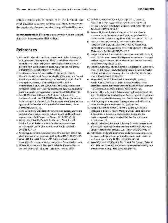 Vorschauseite 3: Place of residence and cancer survival in Germany -regional disparities and possible causes