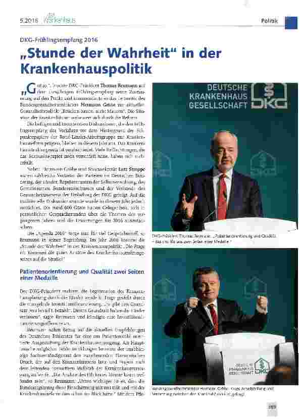 Vorschauseite 1: DKG-Frühlingsempfang 2016 „Stunde der Wahrheit in der Krankenhauspolitik