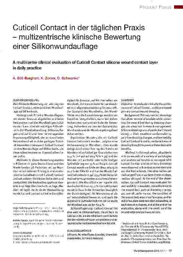 Vorschauseite 1: Cuticell Contact in der täglichen Praxis - multizentrische klinische Bewertung einer Silikonwundauflage