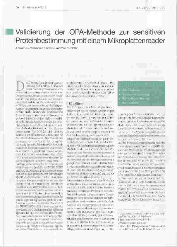 Vorschauseite 1: Validierung der OPA-Methode zur sensitiven Proteinbestimmung mit einem Mikroplattenreader