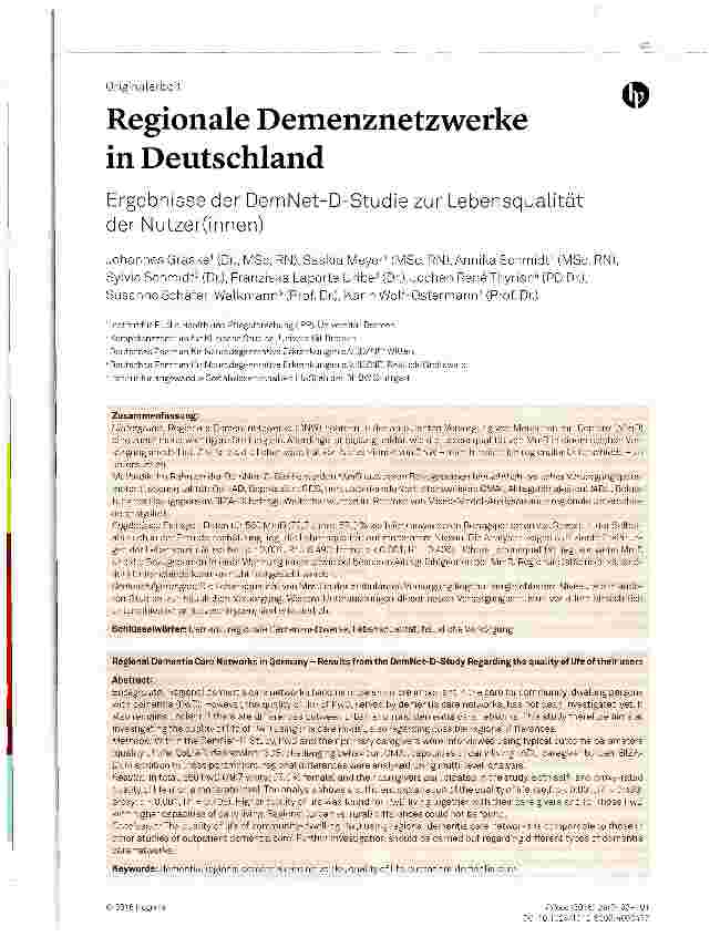 Vorschauseite 1: Regionale Demenznetzwerke in Deutschland