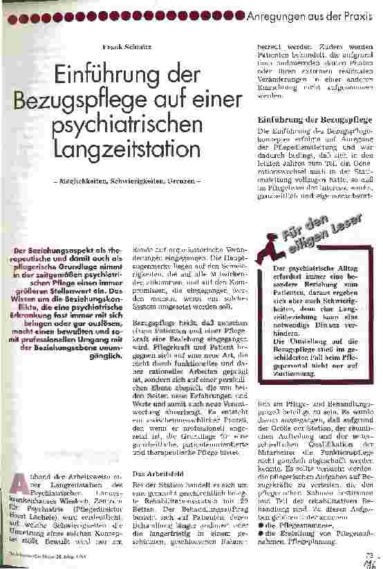 Vorschauseite 1: Einführung der Bezugspflege auf einer psychiatrischen Langzeitstation Möglichkeiten, Schwierigkeiten, Grenzen