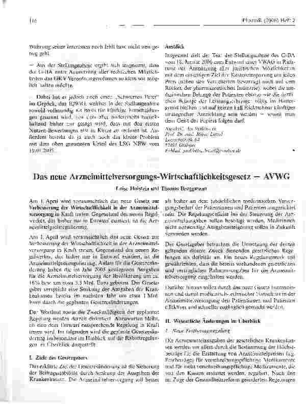 Vorschauseite 1: Das neue Arzneimittelversorgungs-Wirtschaftlichkeitsgesetz - AVWG